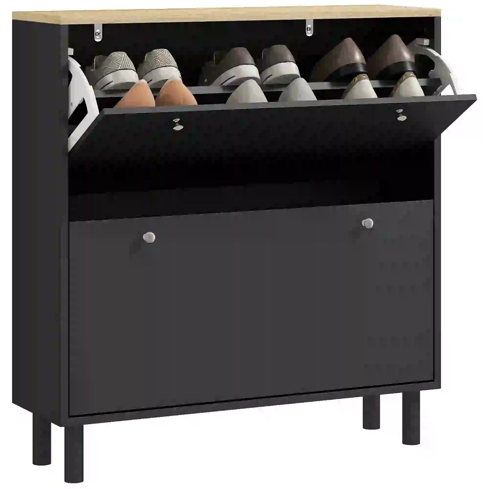 2 Drawers Shoe Storage Cabinet, Adjustable Shelves, 16 Pairs, Black Shoe Storage Cabinets & Racks at Gallery Canada