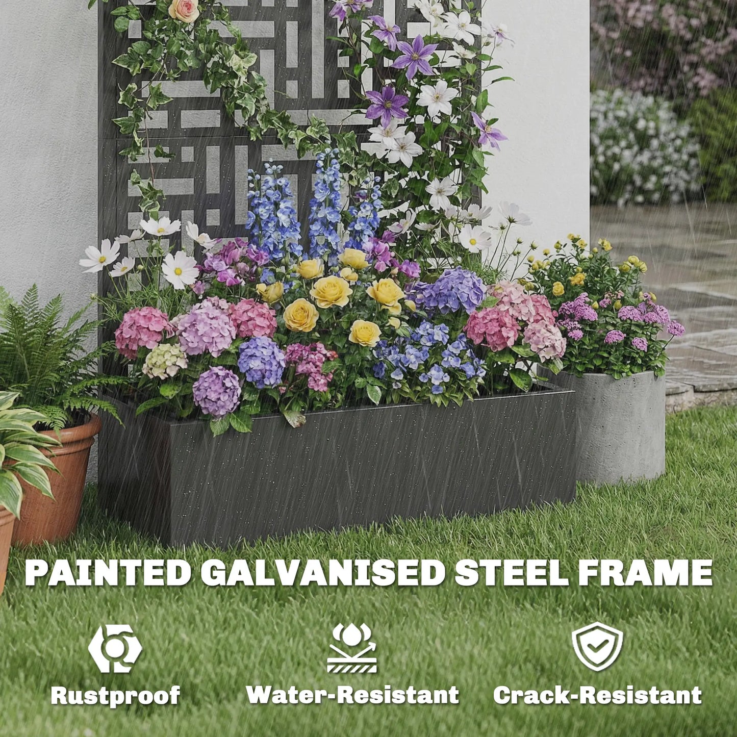 Galvanised Raised Garden Bed With Trellis, 71" Tall Metal Planter Box Galvanized Planter Boxes at Gallery Canada