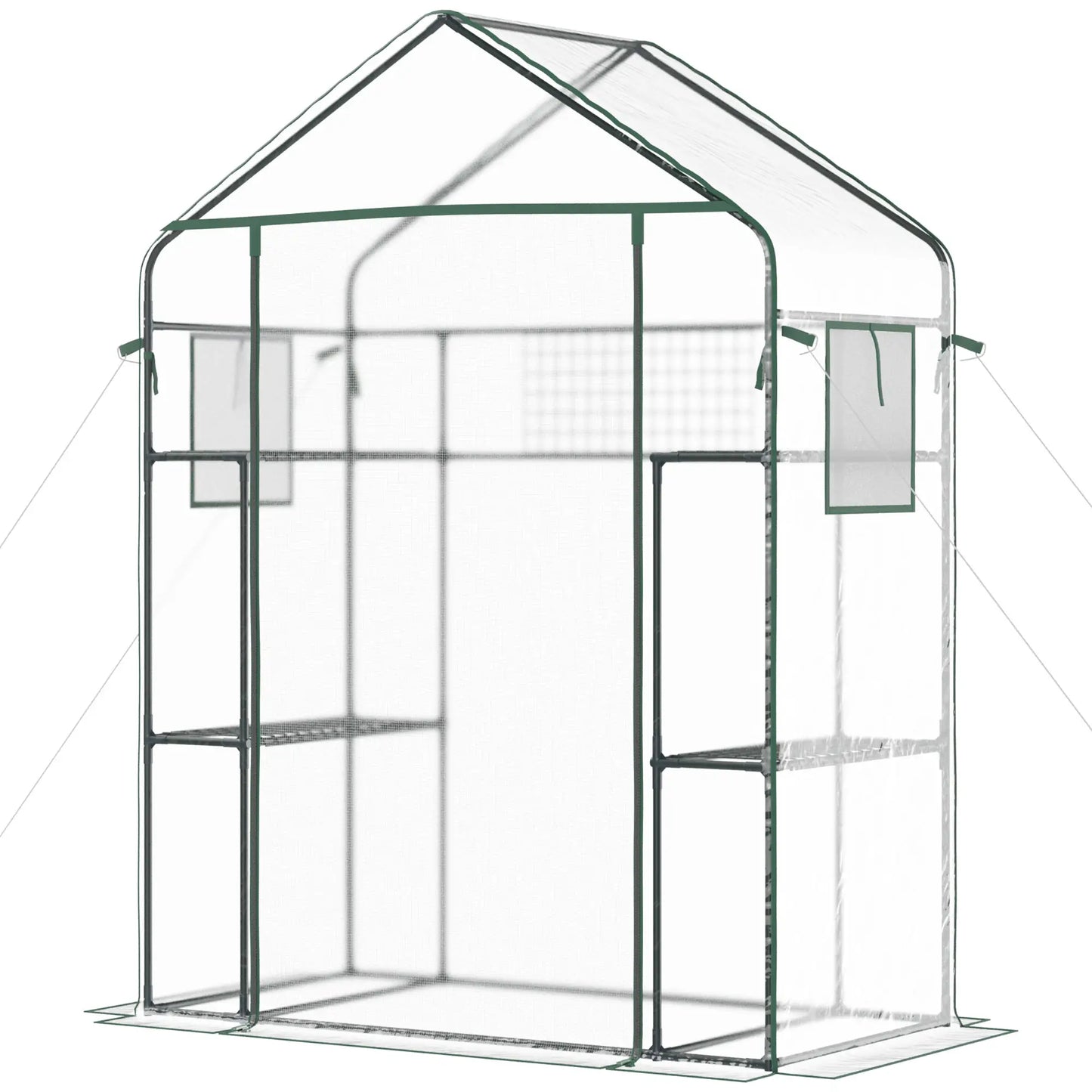Walk-In Greenhouse, 56" x 29" x 77", 4 Shelves, Roll-Up Door, Mesh Windows, Clear Greenhouses Clear, Dark Green at Gallery Canada