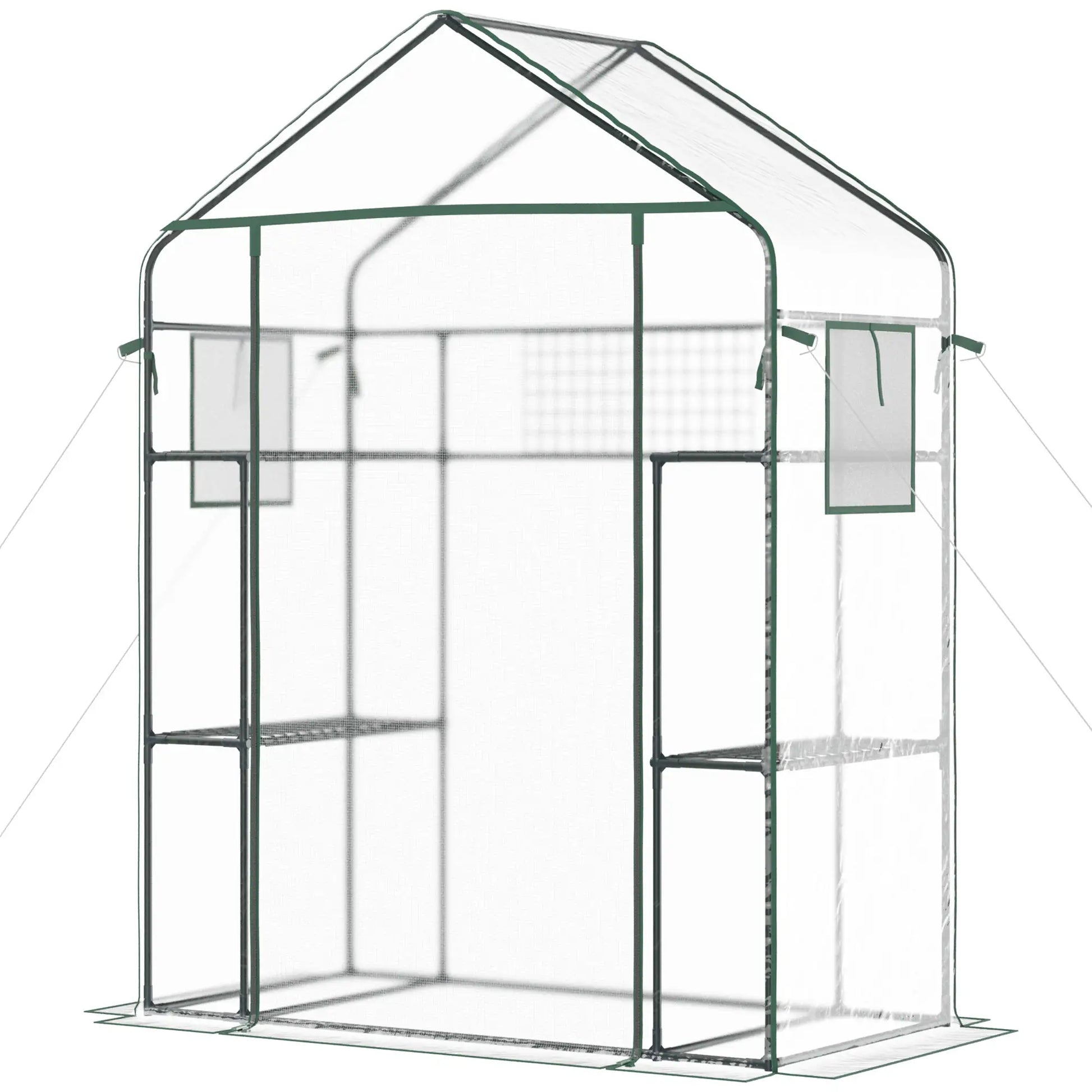Walk-In Greenhouse, 56" x 29" x 77", 4 Shelves, Roll-Up Door, Mesh Windows, Clear Greenhouses Clear, Dark Green at Gallery Canada