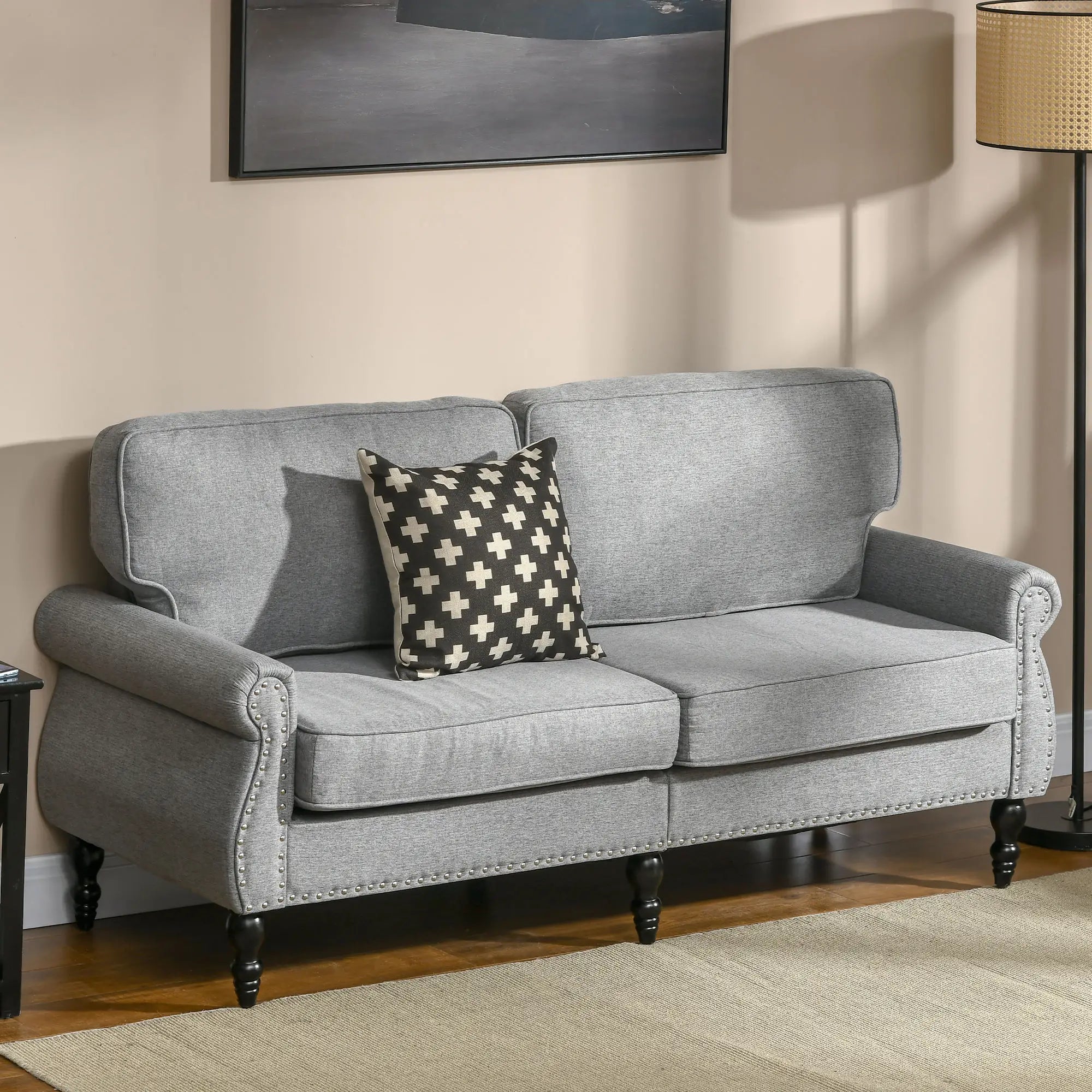 Traditional Double Sofa, Sponge Padding, Rubber Wood Leg, 2 Seater, Nail Head Accent 2-Seater Sofas at Gallery Canada