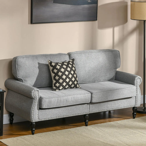 Traditional Double Sofa, Sponge Padding, Rubber Wood Leg, 2 Seater, Nail Head Accent