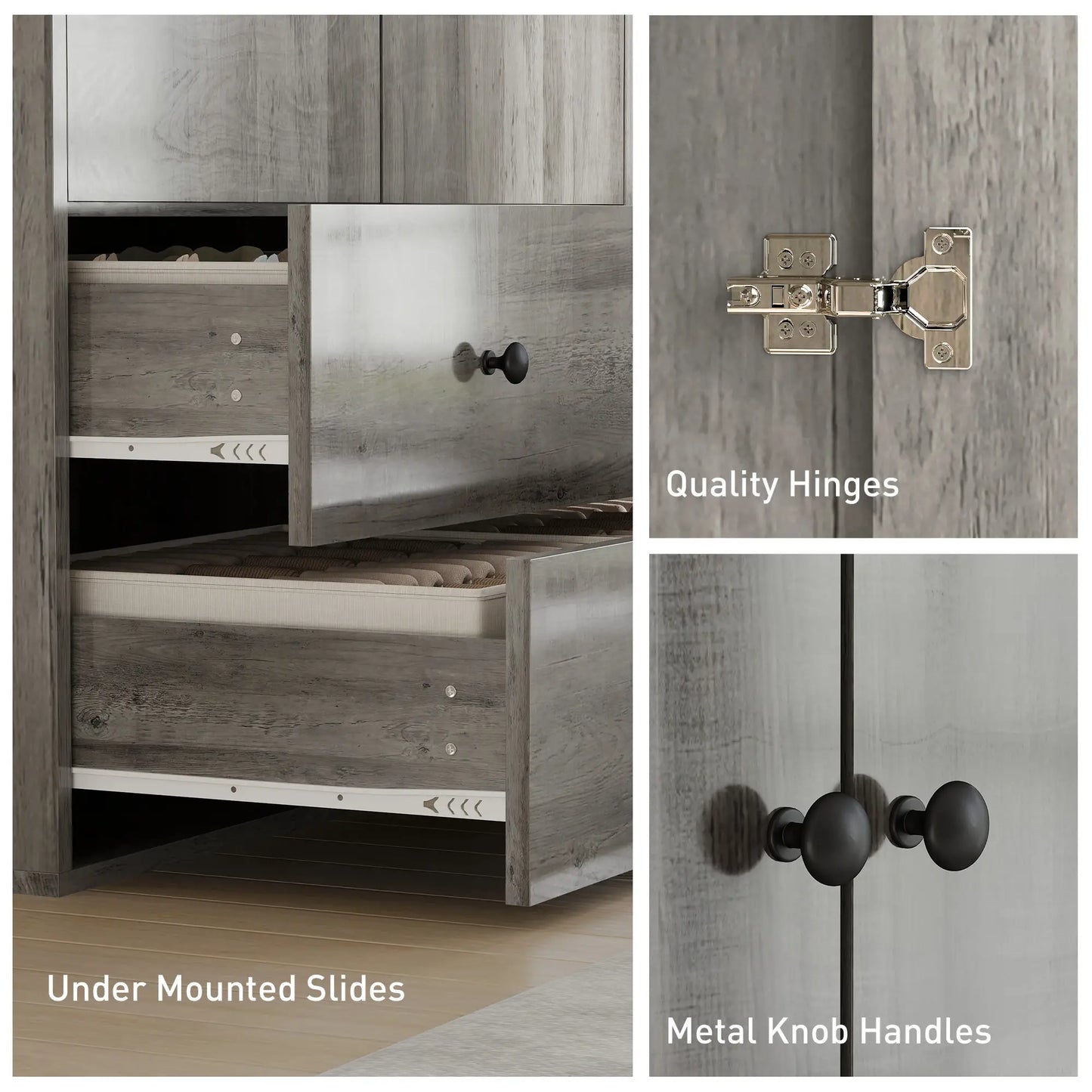 Modern Wardrobe Closet, 2 Drawers, Hanging Rod, Grey Clothing Storage at Gallery Canada