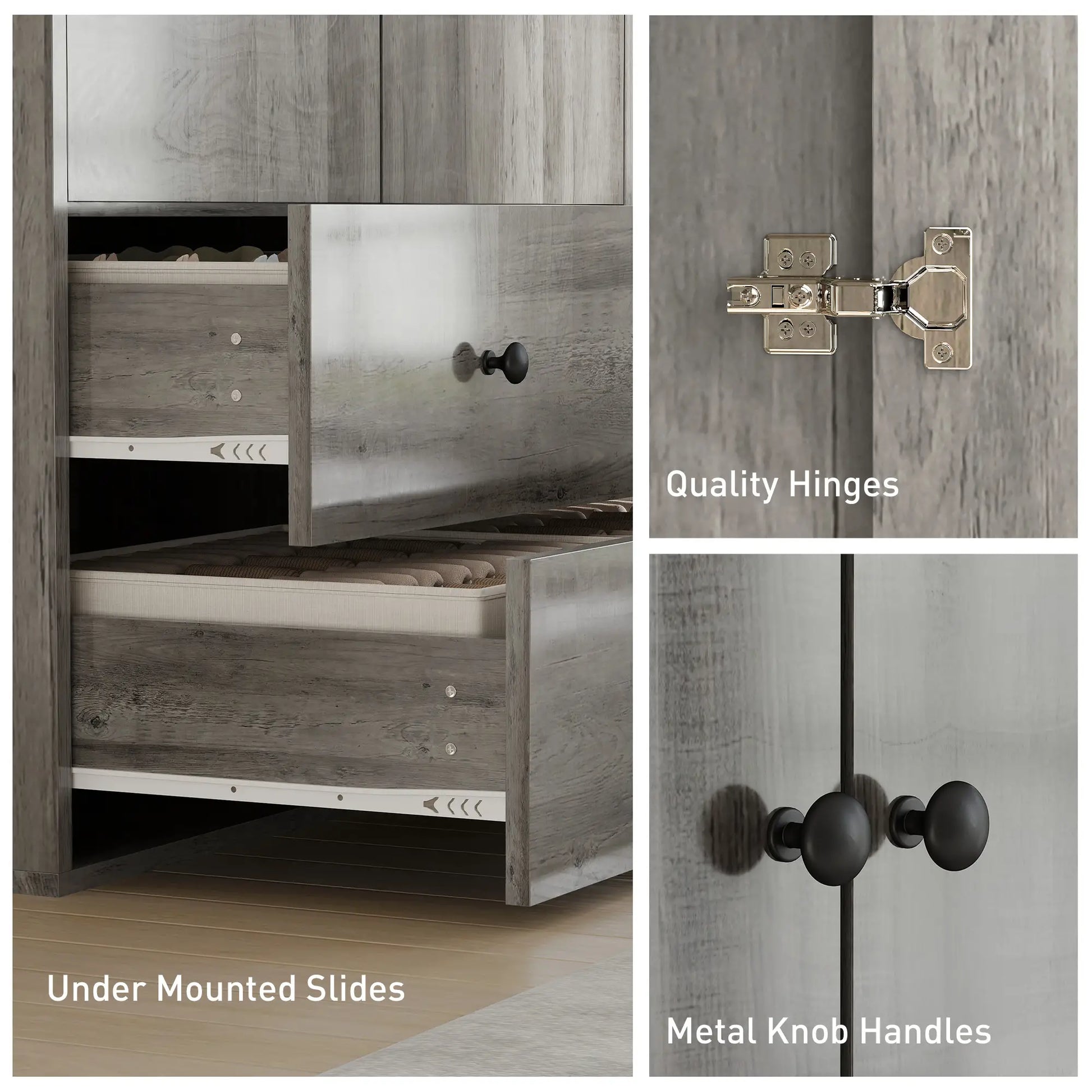 Modern Wardrobe Closet, 2 Drawers, Hanging Rod, Grey Clothing Storage at Gallery Canada