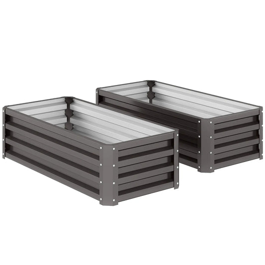 Galvanized Raised Garden Beds, Outdoor Planter Box, Set of 2, Dark Grey Galvanized Planter Boxes Dark Grey at Gallery Canada