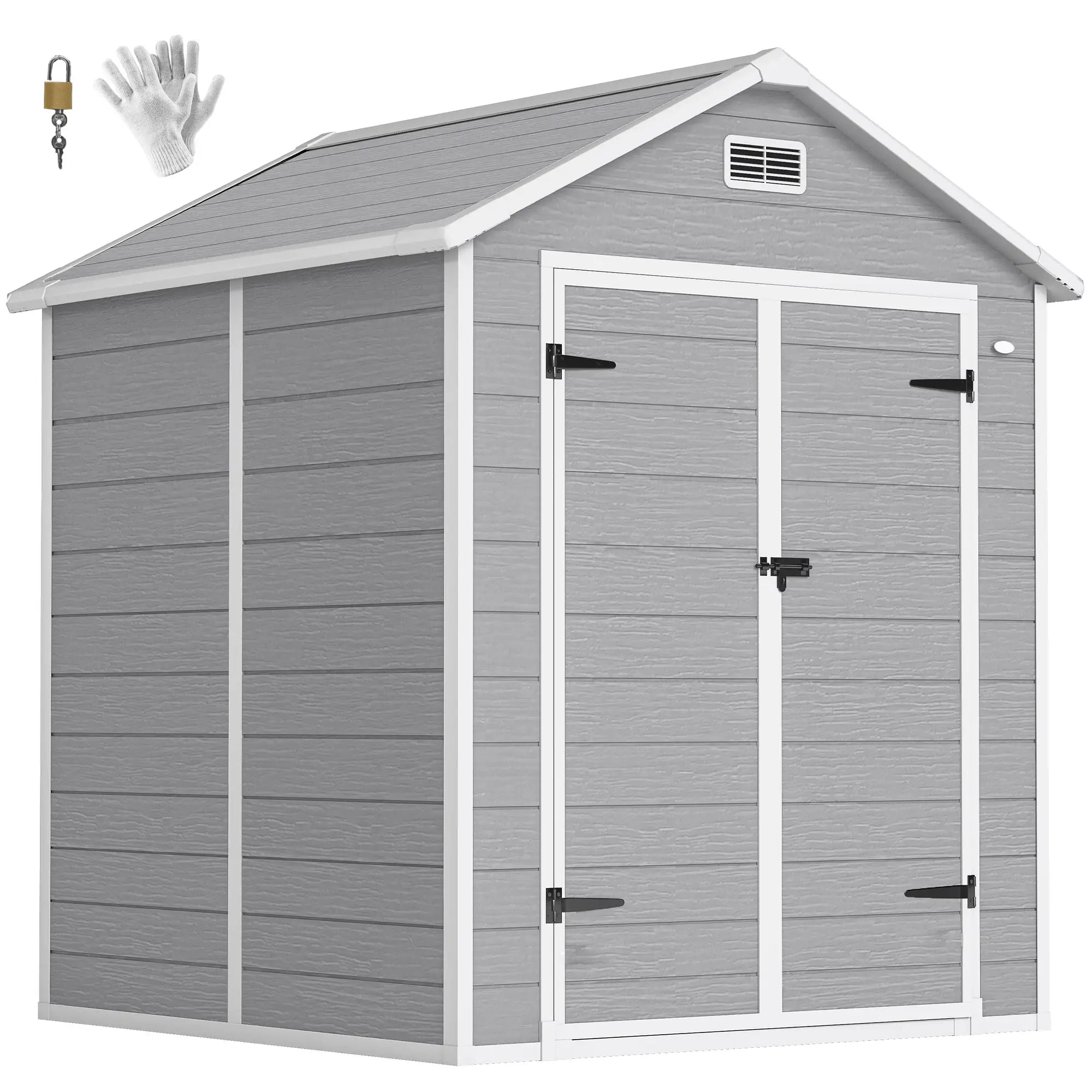6' x 5' Plastic Outdoor Storage Shed, Garden Shed, Wood Effect Grey, Grey Sheds at Gallery Canada