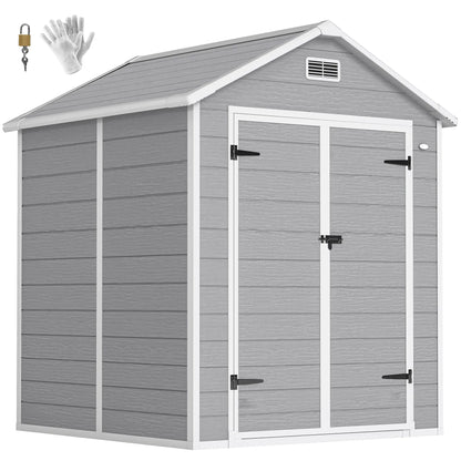 6' x 5' Plastic Outdoor Storage Shed, Garden Shed, Wood Effect Grey, Grey Sheds at Gallery Canada