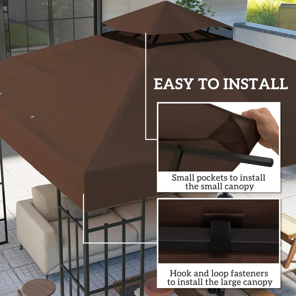 10' x 10' Gazebo Replacement Cover, 2-Tier Roof, UPF30+, Coffee Gazebo Canopy Replacement at Gallery Canada