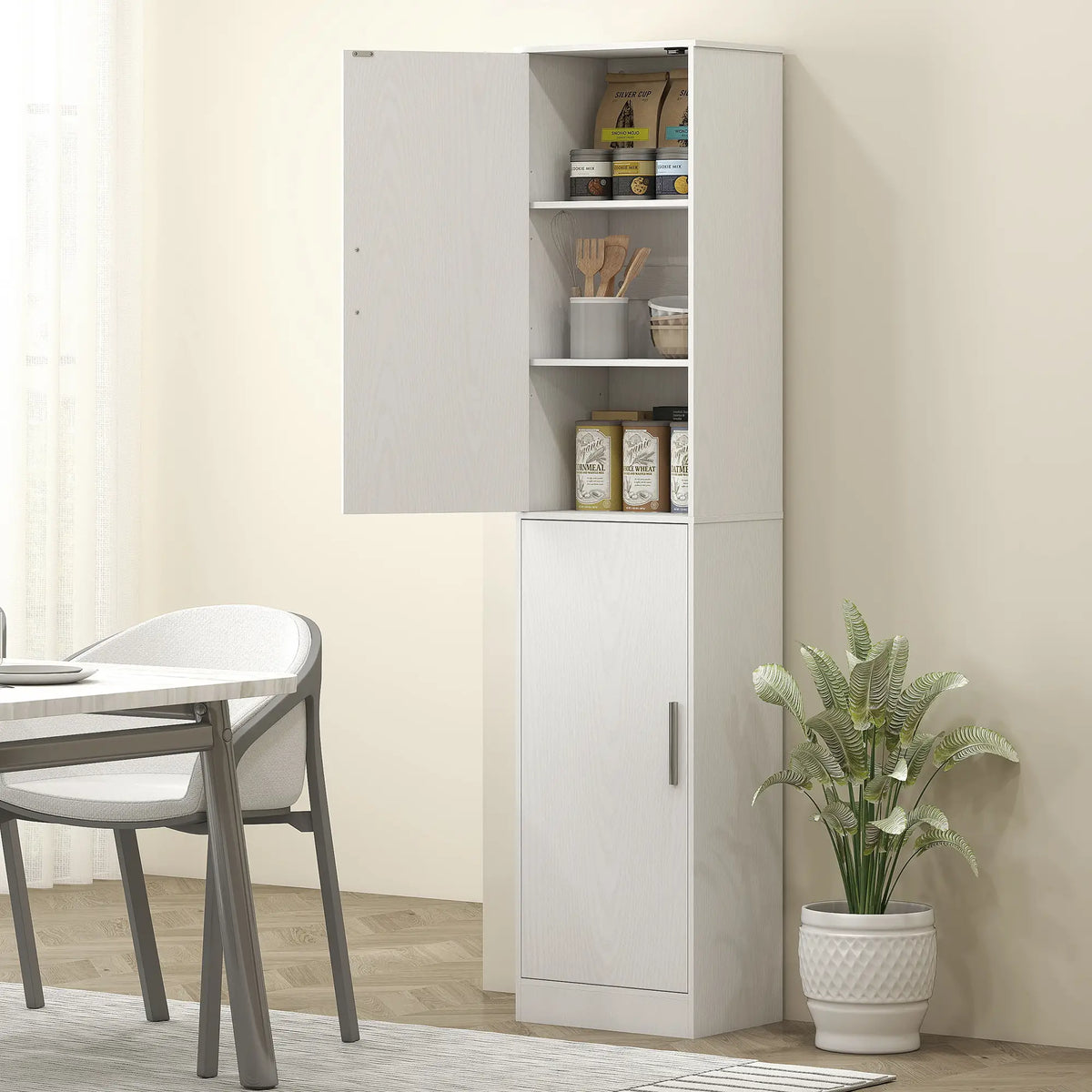 Tall Bathroom Cabinet, Slim Floor Cabinet, 2 Doors, 4 Shelves, White Freestanding Bathroom Cabinets at Gallery Canada