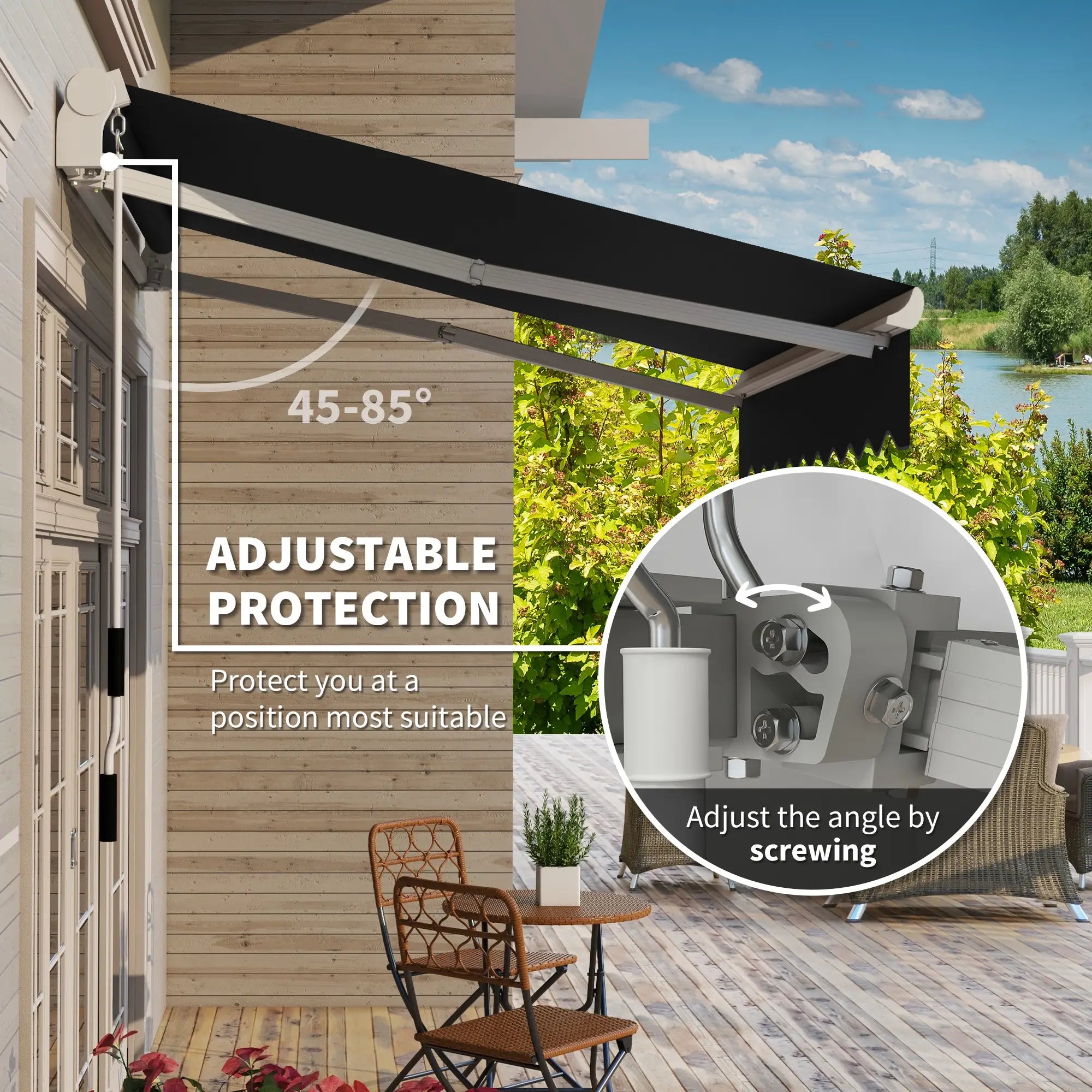 8'x7' Manual Retractable Patio Awning, Sun Shade, Black Door Awnings at Gallery Canada