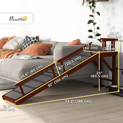 Wooden Dog Ramp, 73" Long, Non-Slip Rug, Removable Guardrails, Brown Dog Stairs at Gallery Canada