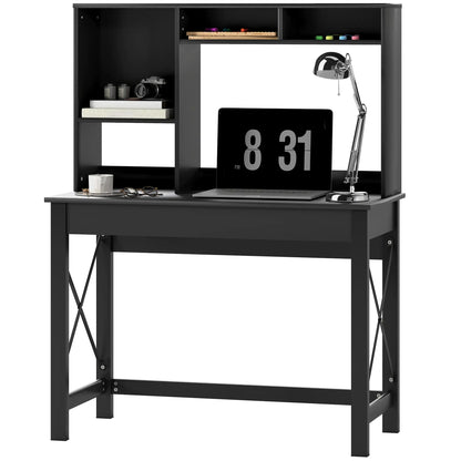 Computer Desk with Hutch, Home Office Table with Storage Shelves, Black Computer Desks Black at Gallery Canada