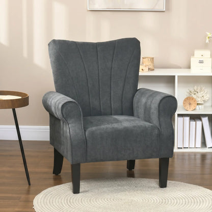 Modern Fabric Armchair, Wood Legs, Living Room, Bedroom, Dark Grey Accent Chairs at Gallery Canada