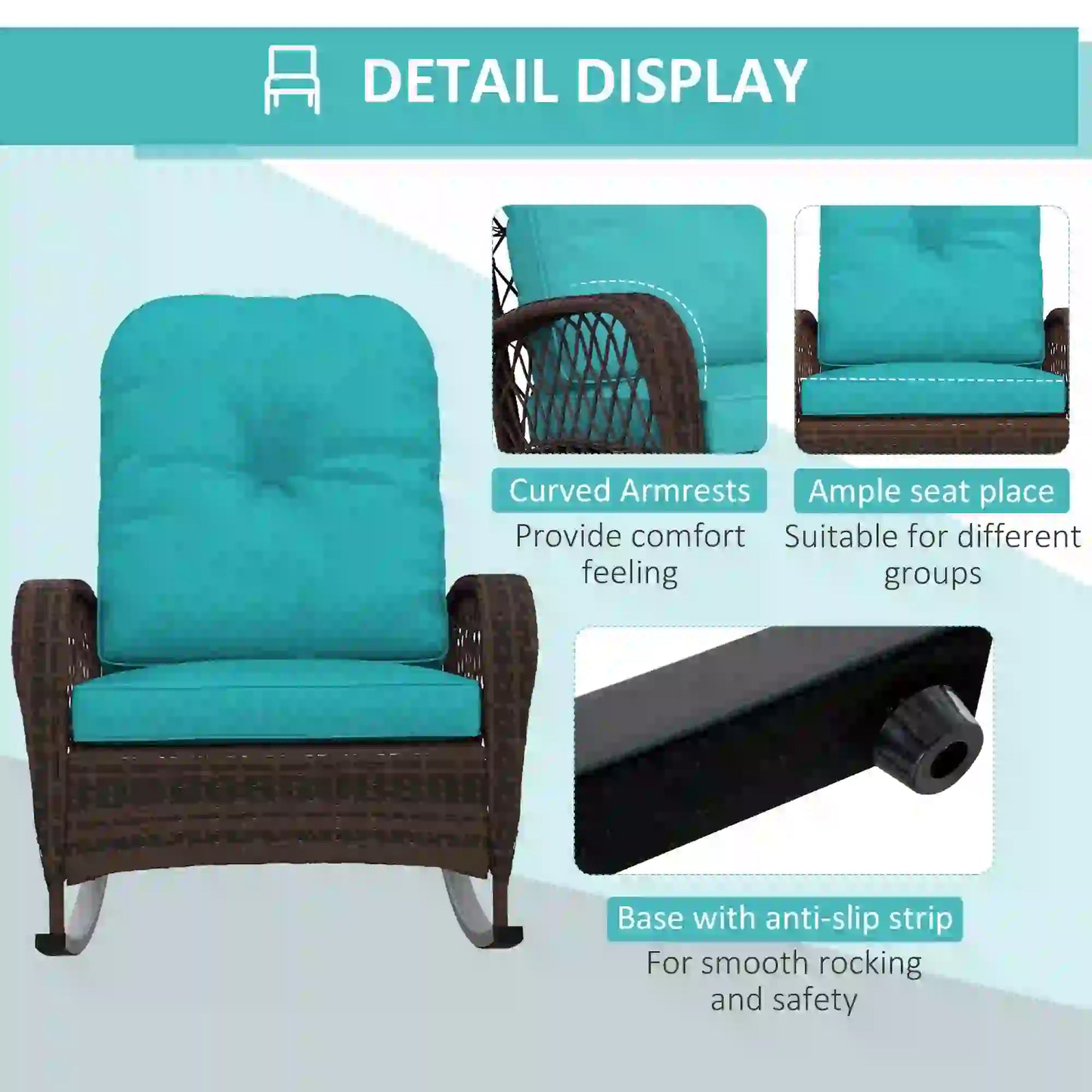 Outdoor Wicker Rattan Rocking Chair, Thick Cushions, Turquoise Outdoor Rocking Chairs at Gallery Canada