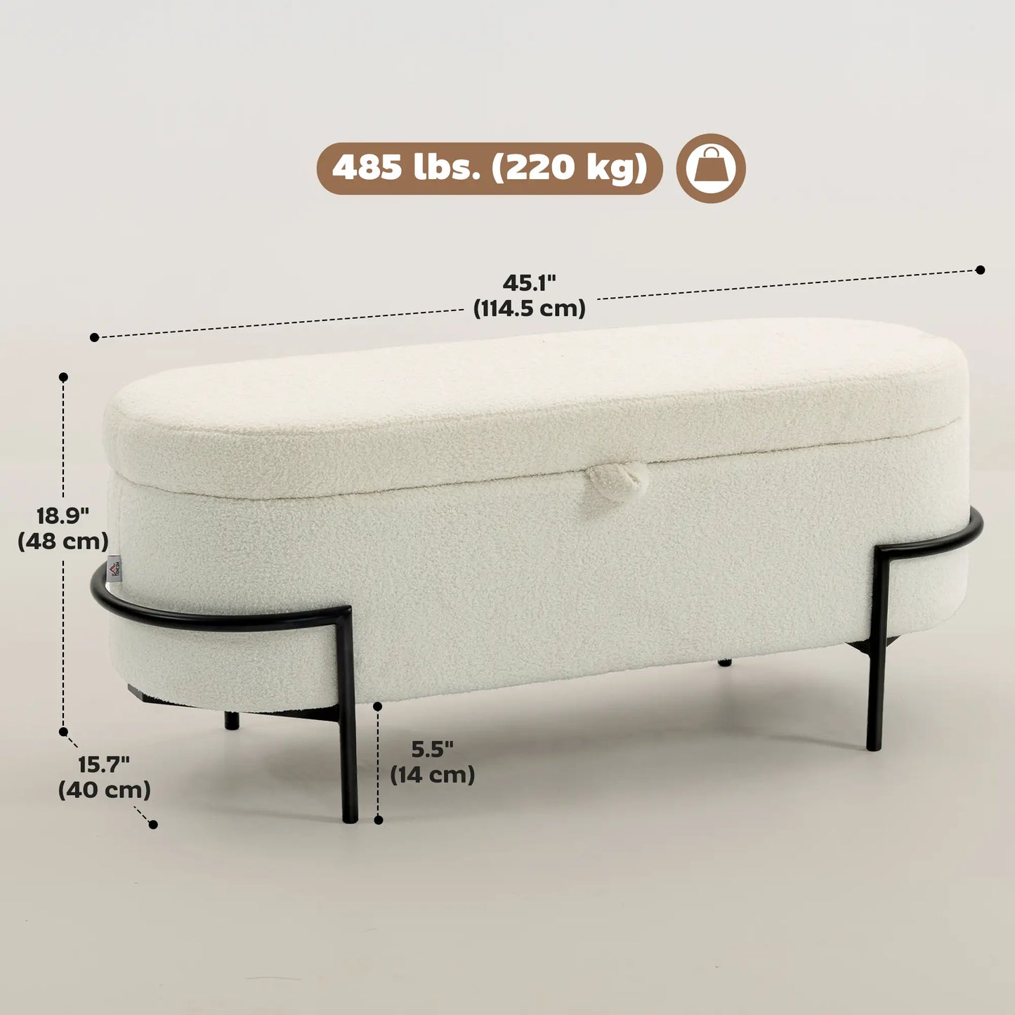 45 Inches Storage Ottoman with Lift-Up Lid, Cream White Storage Ottomans & Benches at Gallery Canada