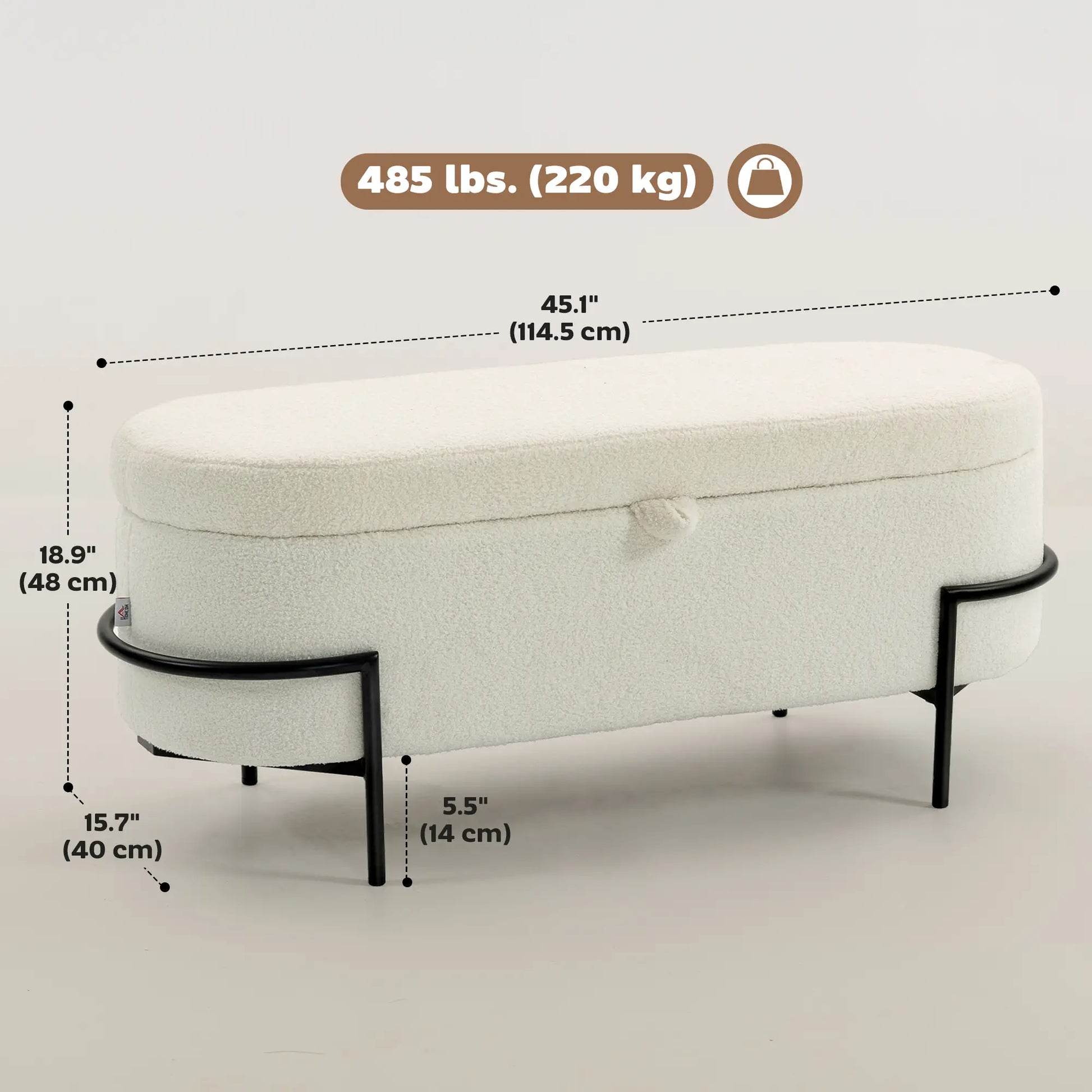 45 Inches Storage Ottoman with Lift-Up Lid, Cream White Storage Ottomans & Benches at Gallery Canada