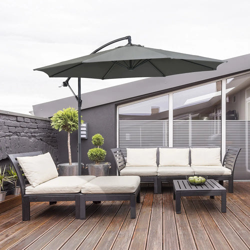 9.7ft Offset Patio UmbrellaCantilever Parasol with Crank Handle, 8 Ribs and Cross Base for Outdoor, Sun Shade, Cream