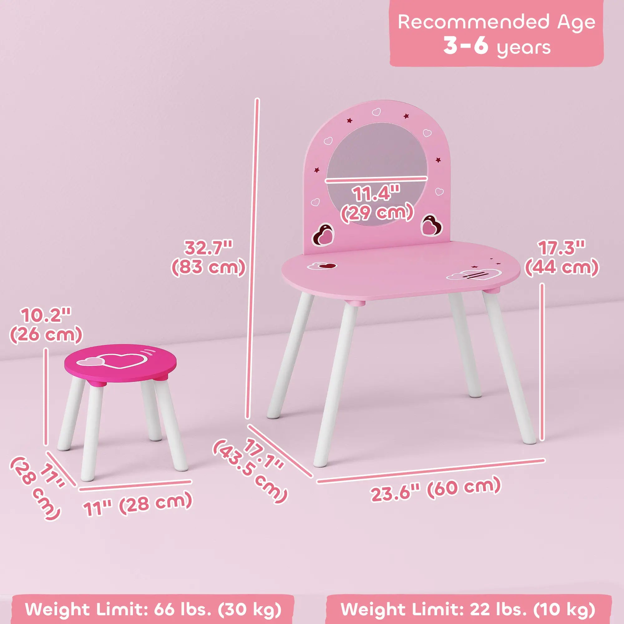 Kids Dressing Table with Mirror and Stool, Girls Vanity Set, Pink Toy Vanity at Gallery Canada