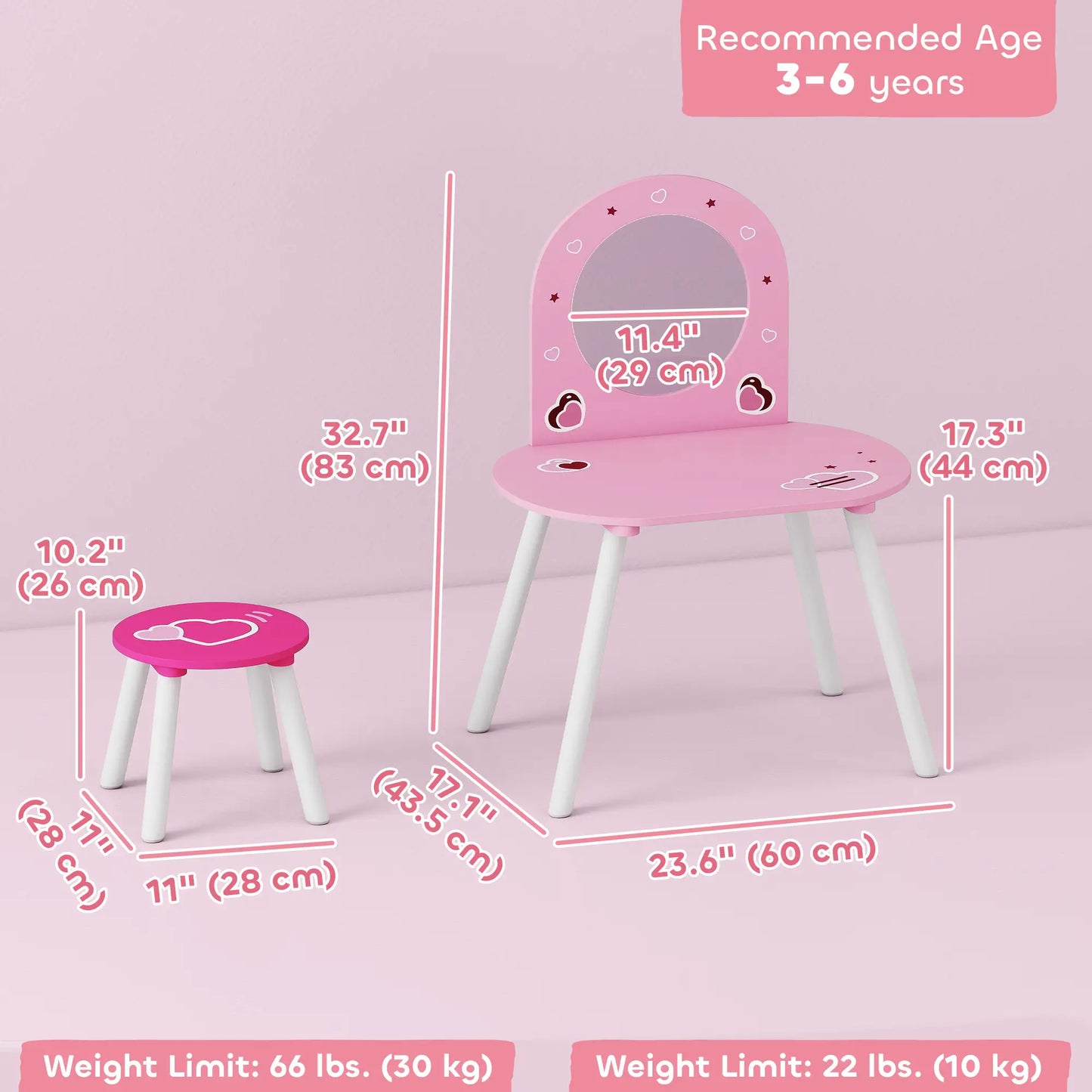 Kids Dressing Table with Mirror and Stool, Girls Vanity Set, Pink Toy Vanity at Gallery Canada
