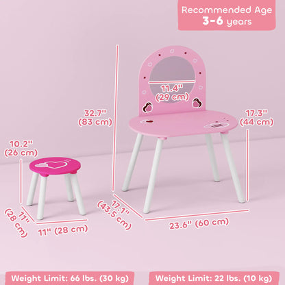 Kids Dressing Table with Mirror and Stool, Girls Vanity Set, Pink Toy Vanity at Gallery Canada