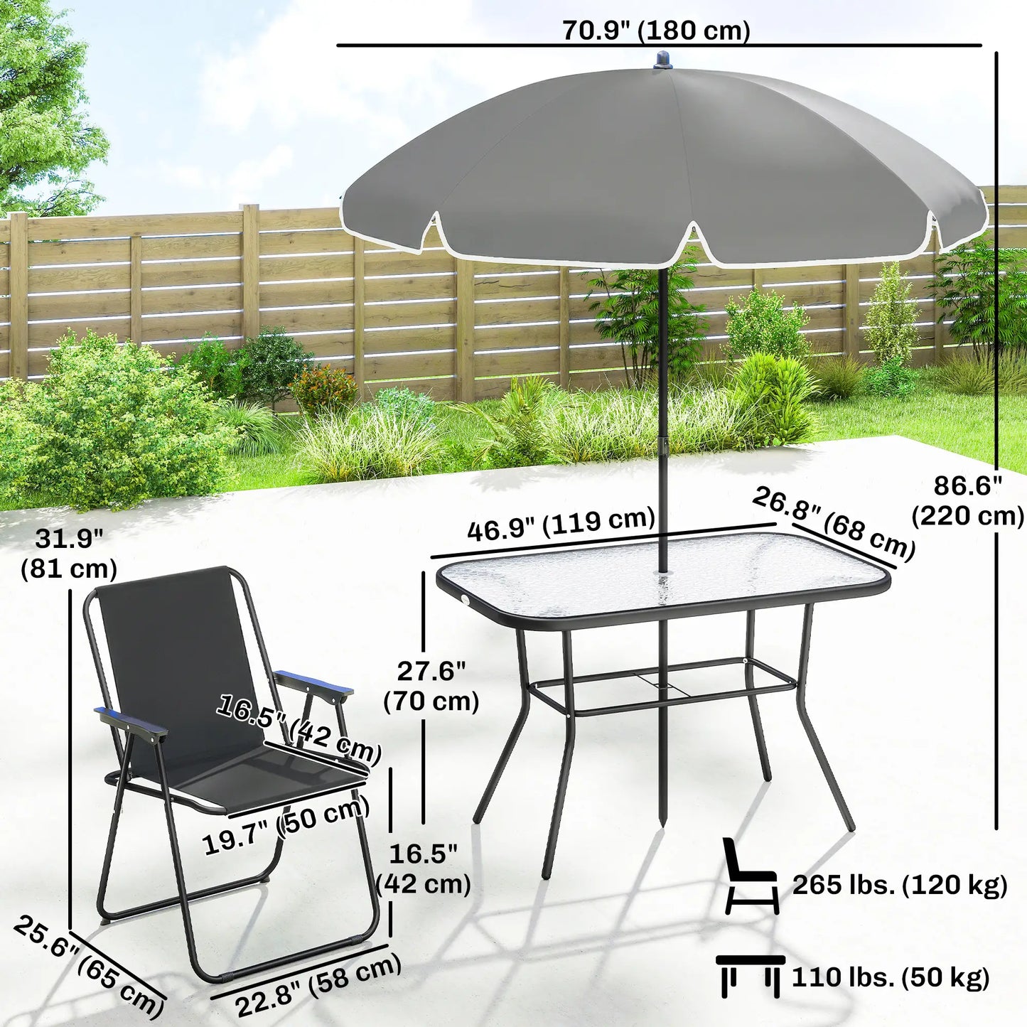 8 Piece Patio Set, Folding Chairs, Tempered Glass Tabletop, Black Outdoor Dining Sets at Gallery Canada