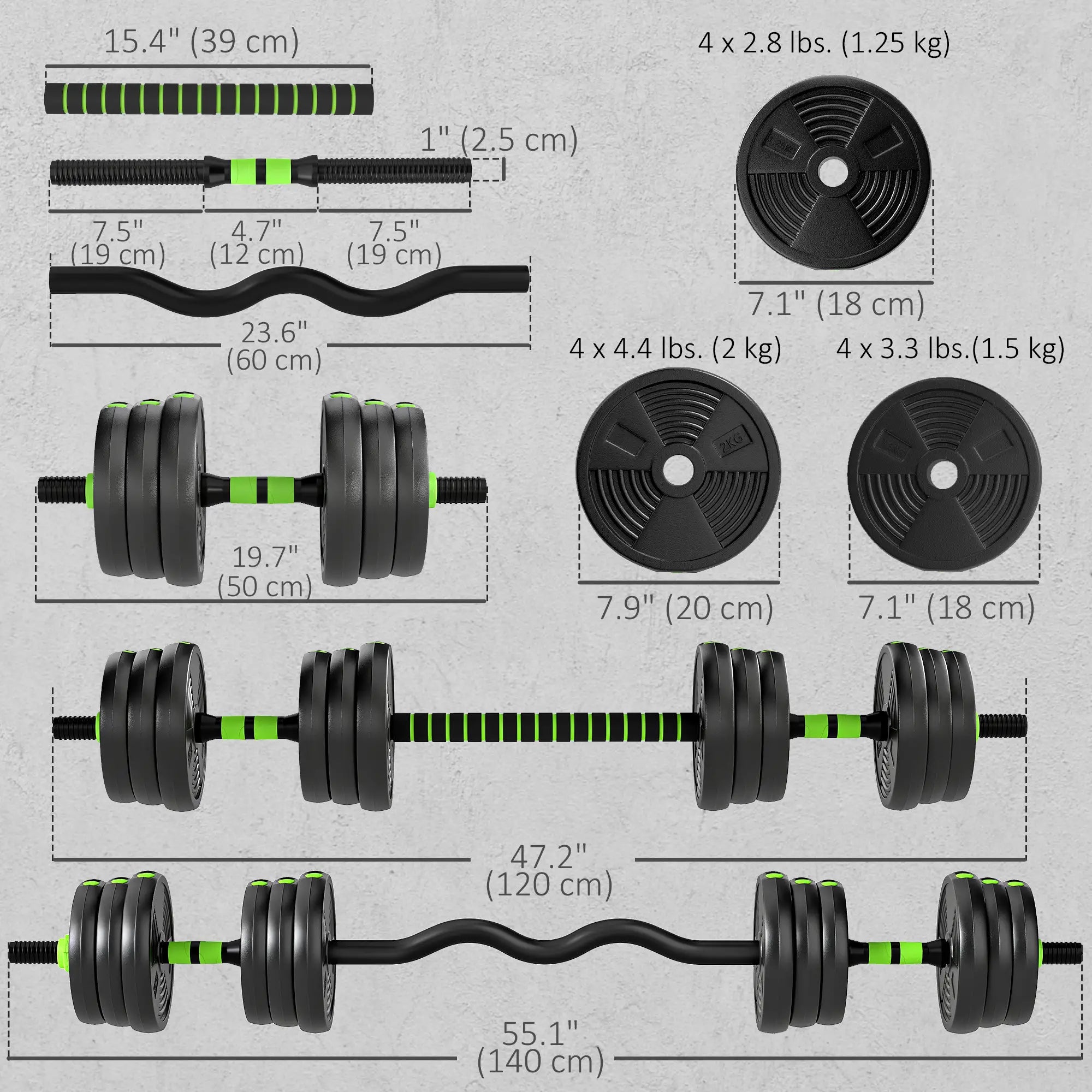 Adjustable Dumbbell Set, 3 in 1 Weights, 44lb with Connector and Grip Dumbbells & Barbells at Gallery Canada