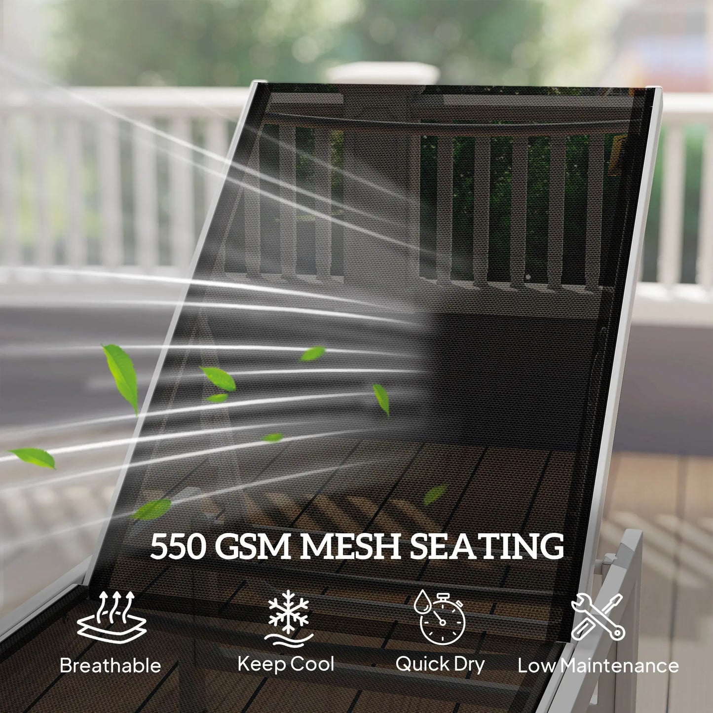 5-Position Reclining Outdoor Chaise Lounge, Mesh Seat, Black Lounger Chairs at Gallery Canada