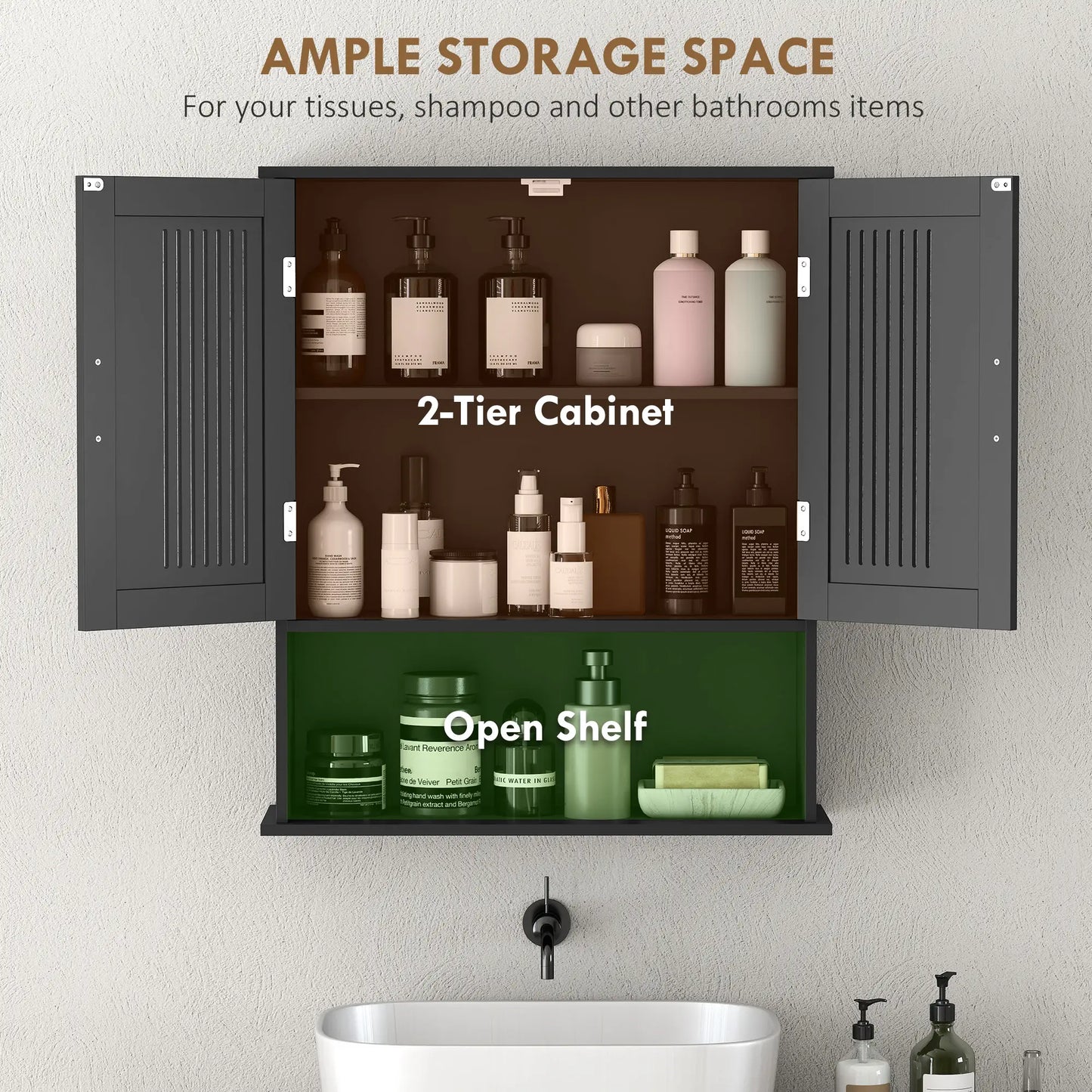 Wall Mount Bathroom Cabinet, 2 Door With Shelf, Black Mirror Medicine Cabinets at Gallery Canada