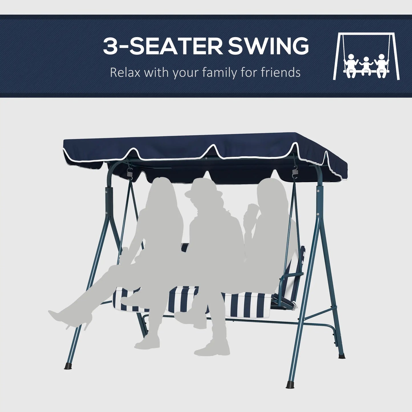 3-Seater Outdoor Porch Swing, Adjustable Canopy, and White, Blue Patio Swings with Stand at Gallery Canada