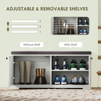 Shoe Storage Bench, Padded Seat, Holds 352 lb, 8 Pairs, Light Grey Shoe Storage Cabinets & Racks at Gallery Canada