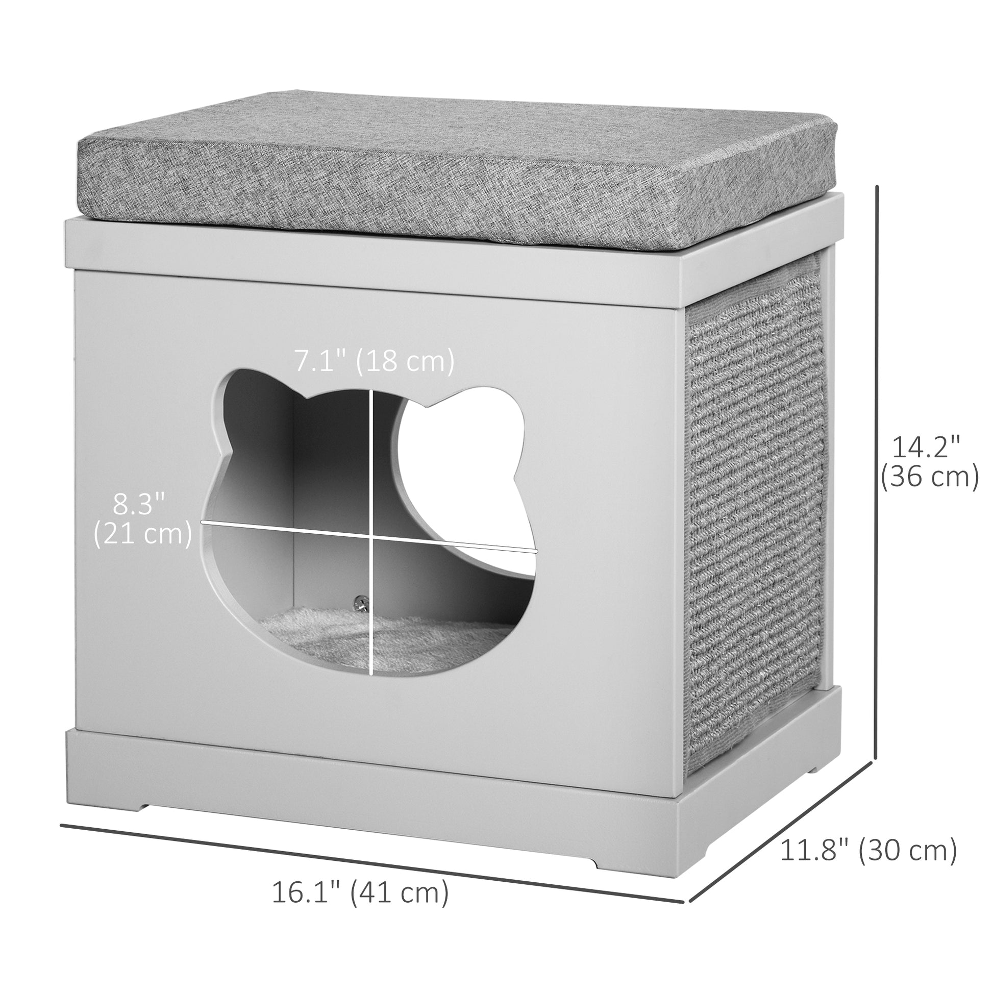 Indoor Cat Bed with 2 Exterior Scratching Boards, Cat Cube House with Removeable Cushions, 16" L x 12" W x 14" H, Grey at Gallery Canada