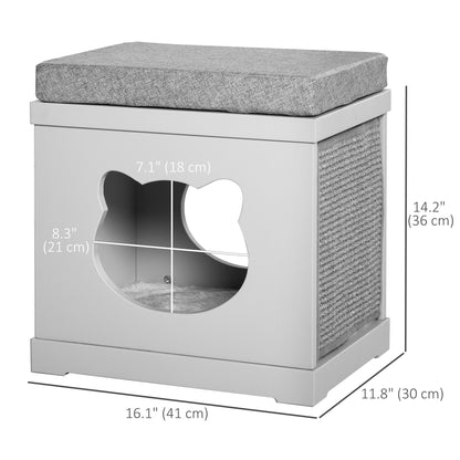 Indoor Cat Bed with 2 Exterior Scratching Boards, Cat Cube House with Removeable Cushions, 16" L x 12" W x 14" H, Grey at Gallery Canada