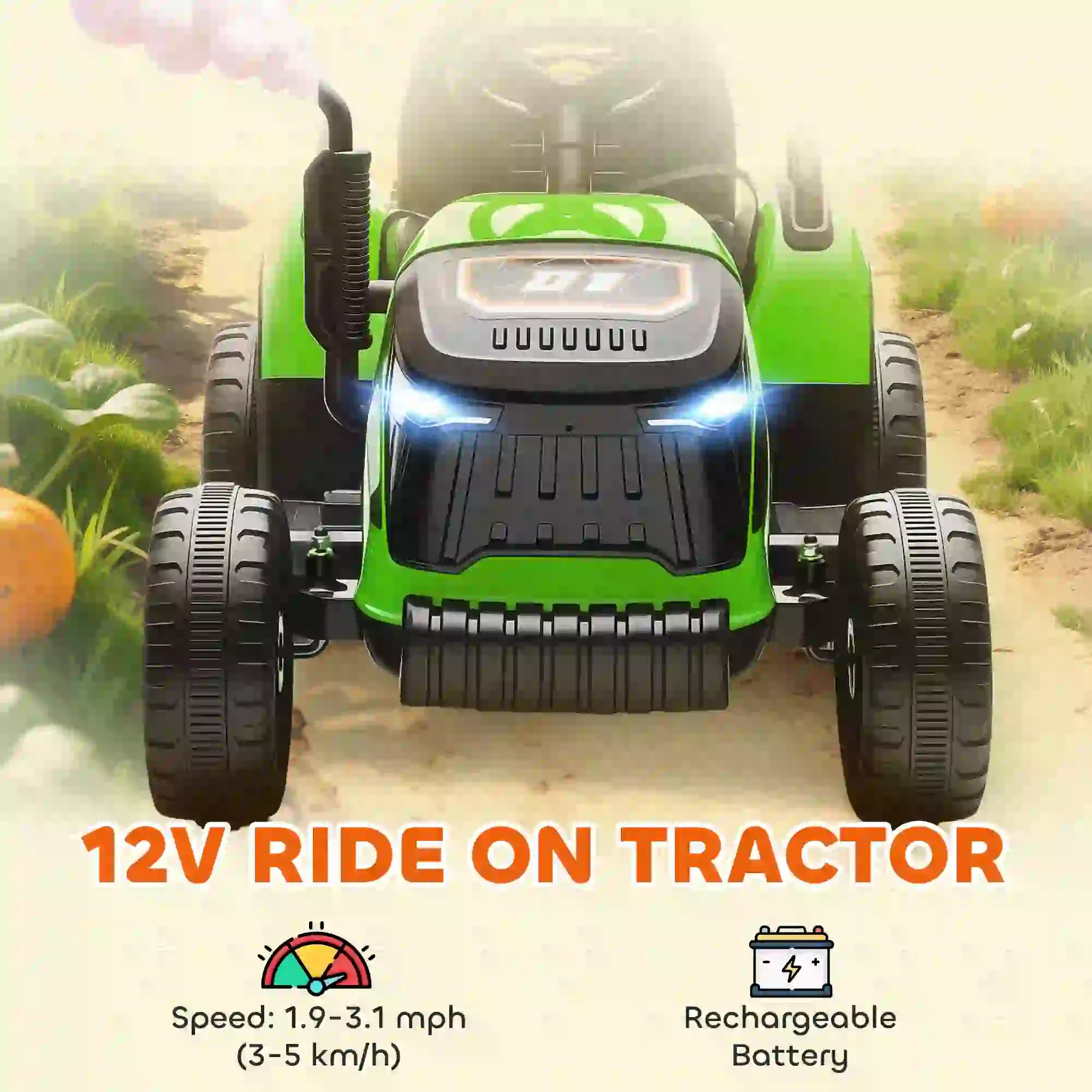 12V Kids Ride On Tractor with Trailer, Remote Control, Green Toy Excavators at Gallery Canada