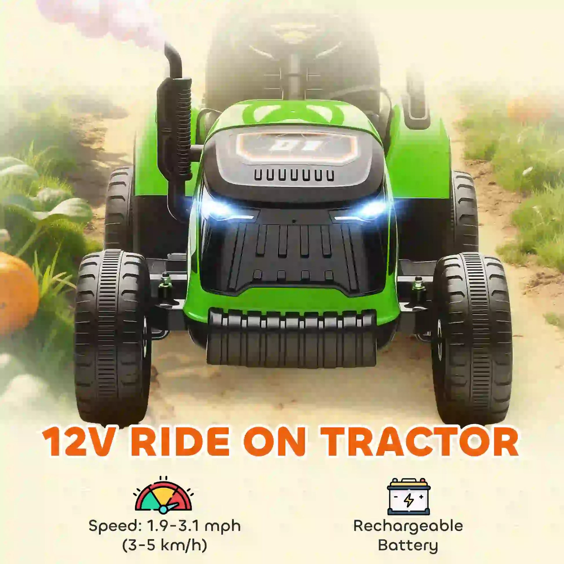 12V Kids Ride On Tractor with Trailer, Remote Control, Green Toy Excavators at Gallery Canada
