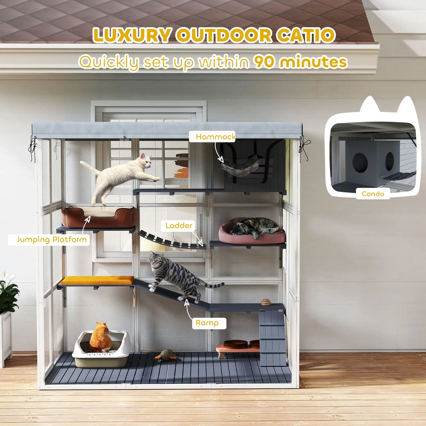 71" Catio Outdoor Cat Enclosure, Weatherproof Tarp, Hammock, Condo, Platforms Outdoor Cat Enclosures at Gallery Canada