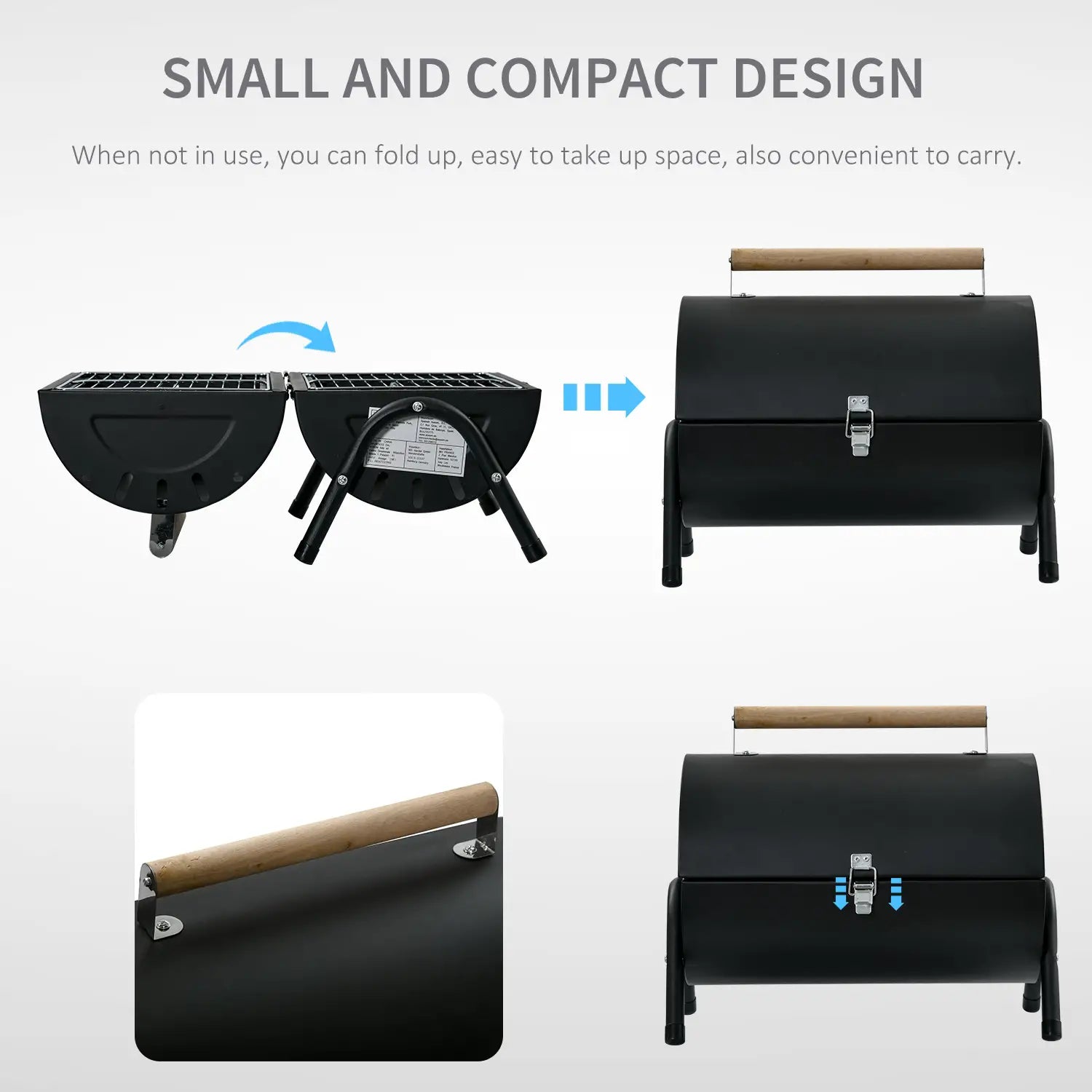 Outdoor Charcoal BBQ Grill, Tabletop Folding Barbecue, 17.3