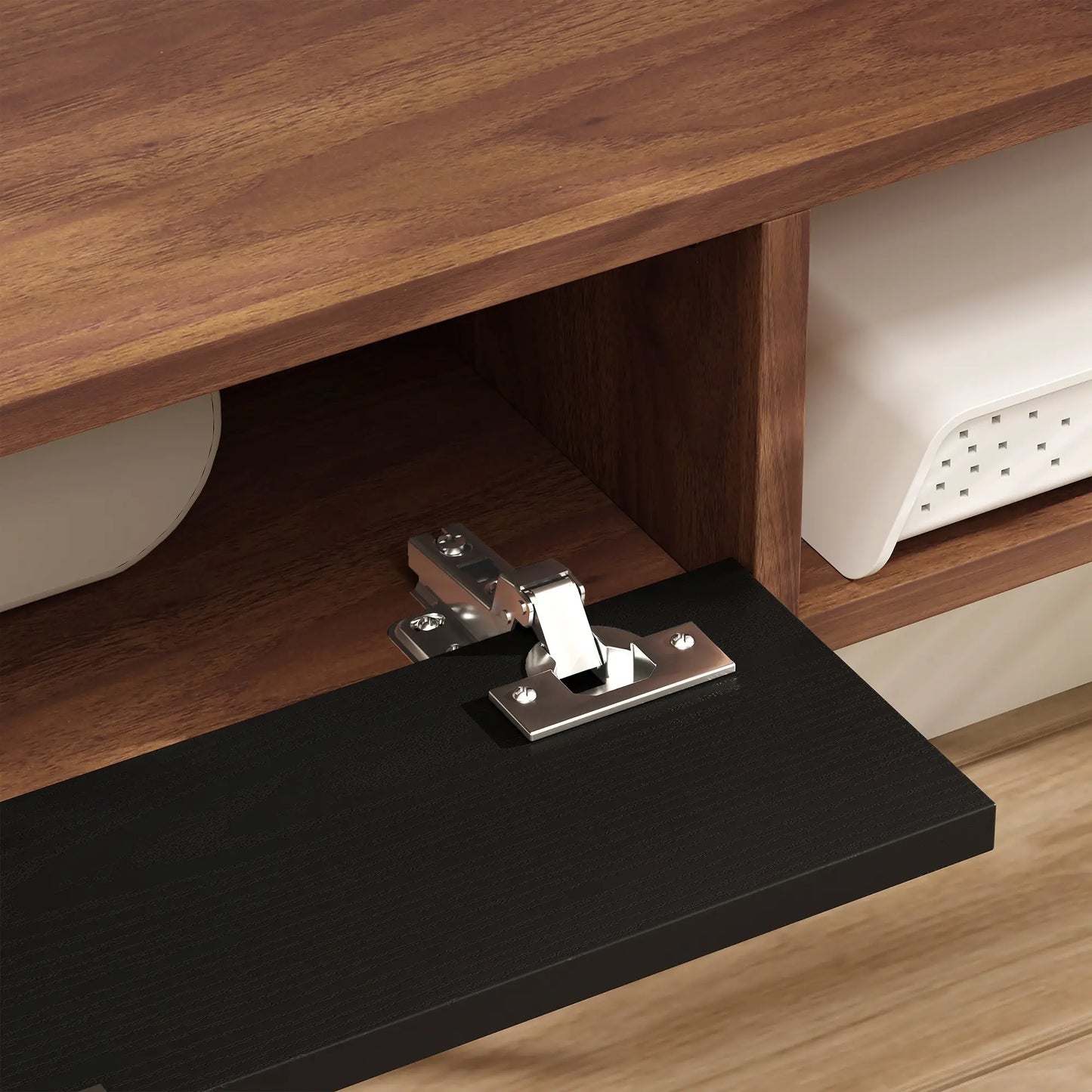 71" Floating TV Stand, Wall Mounted Media Console, Flip Drawer, 2 Open Shelves, Walnut TV Stands at Gallery Canada