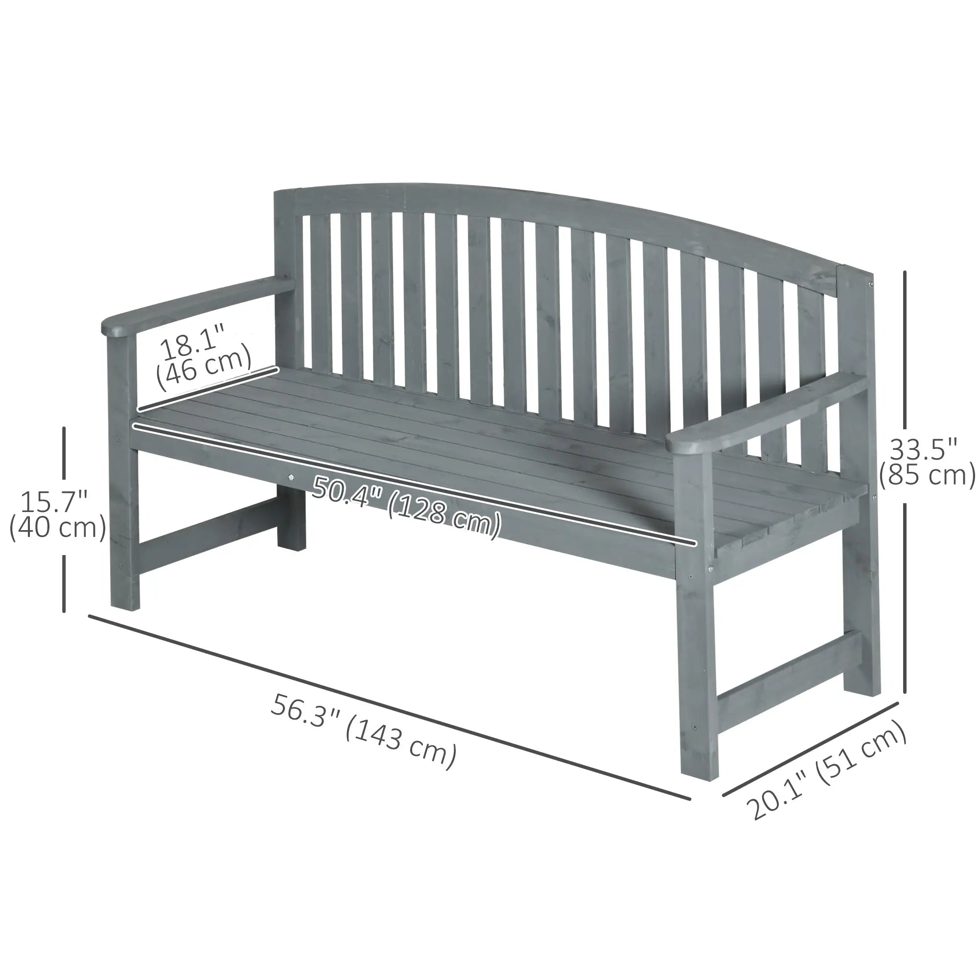 Wooden Bench, Slatted Design with Backrest, Armrests, Grey Outdoor Benches at Gallery Canada
