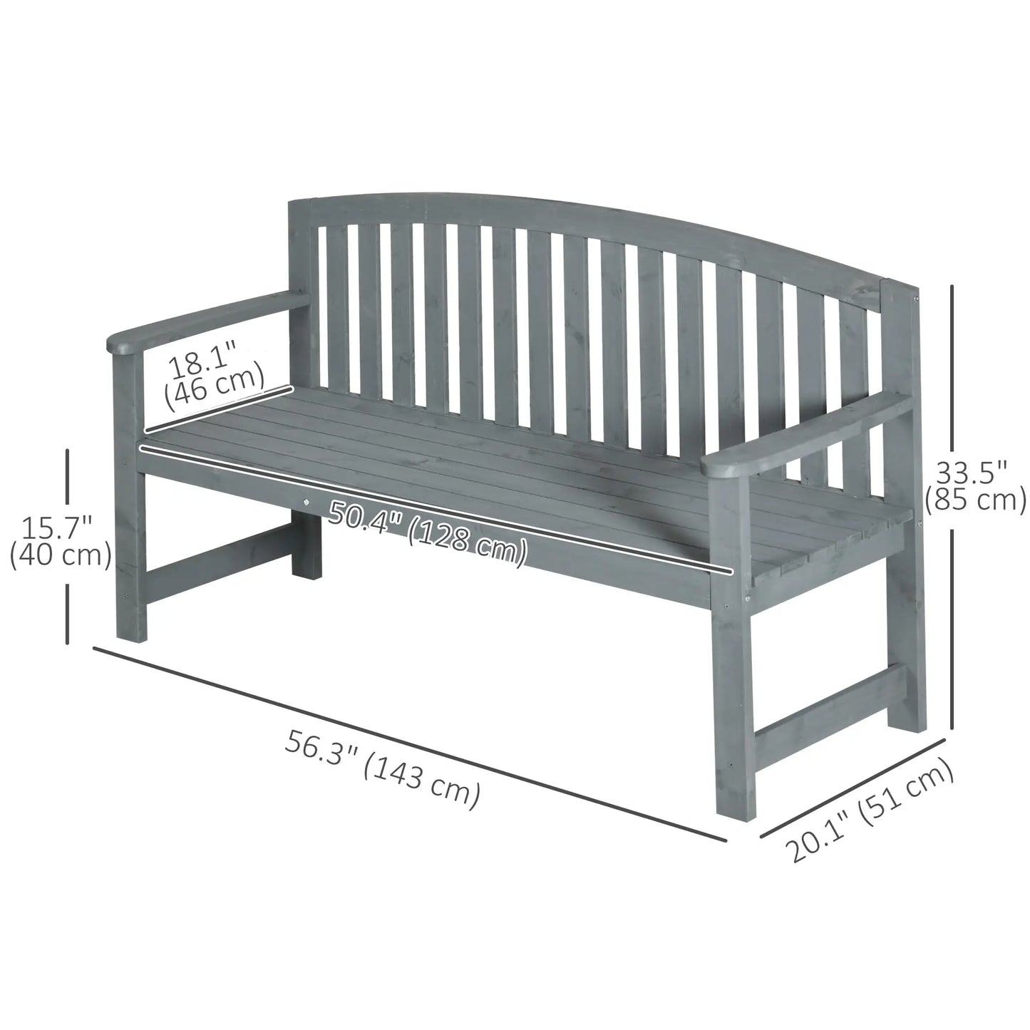 Wooden Bench, Slatted Design with Backrest, Armrests, Grey Outdoor Benches at Gallery Canada