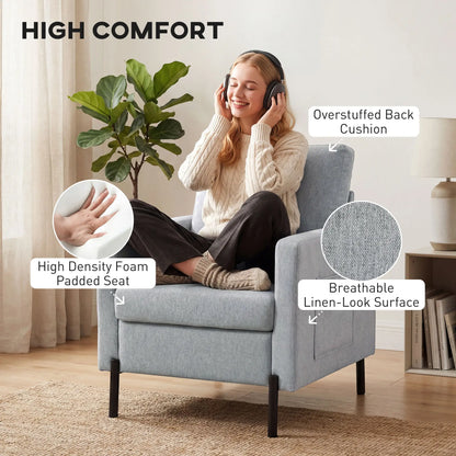 Modern Upholstered Armchair With Side Pockets, Cushion, Light Grey Accent Chairs at Gallery Canada