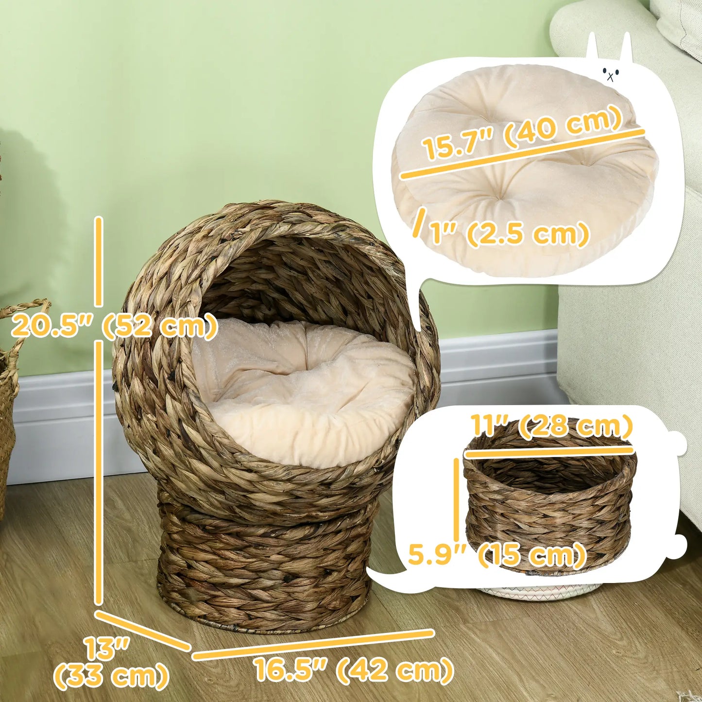 Wicker Cat Bed With Cushion, Stand, Indoor, Dark Brown Cat Houses at Gallery Canada