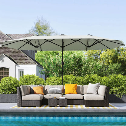 173" Double-Sided Sun Umbrella, Garden Parasol, Solar LED Light, Cream White Double-sided Umbrellas at Gallery Canada
