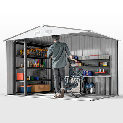 9.1' x 6.4' x 6.3' Garden Storage Shed, Foundation Kit, Metal Tool House, Double Doors, Silver Sheds at Gallery Canada