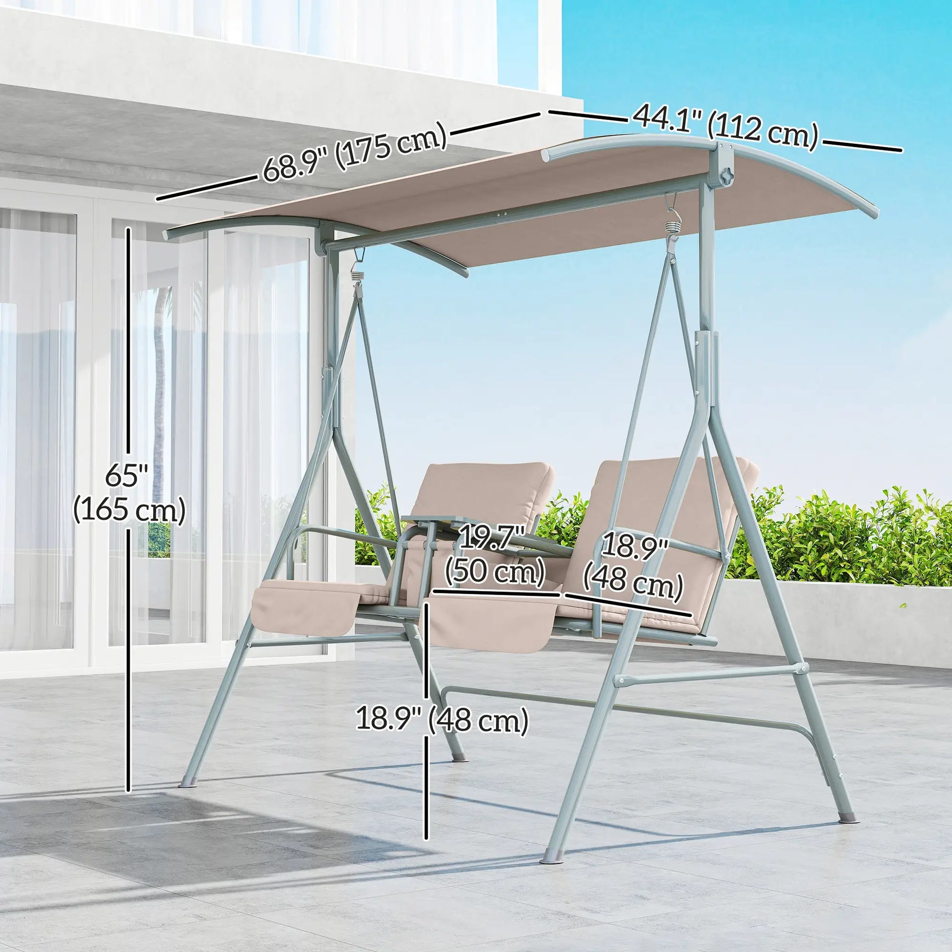 Double Outdoor Swing Chair, 2 Person, Covered, Beige Patio Swings with Stand at Gallery Canada