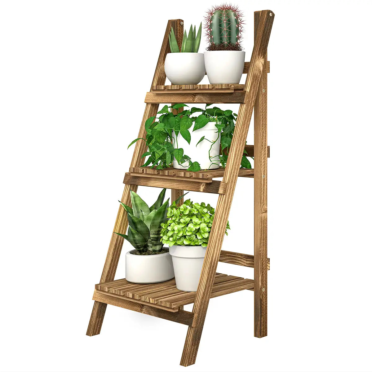 Foldable 3-Tier Wooden Plant Stand, Garden Indoor Outdoor, 16" x 15" x 37" Plant Stands at Gallery Canada
