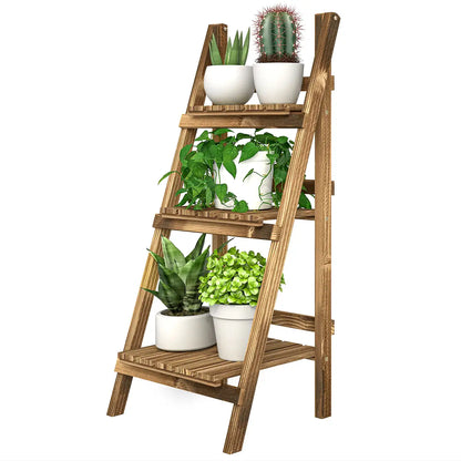 Foldable 3-Tier Wooden Plant Stand, Garden Indoor Outdoor, 16" x 15" x 37" Plant Stands at Gallery Canada