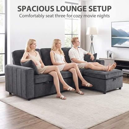 Modular Sectional Sofa Bed With Reversible Ottoman, Dark Grey