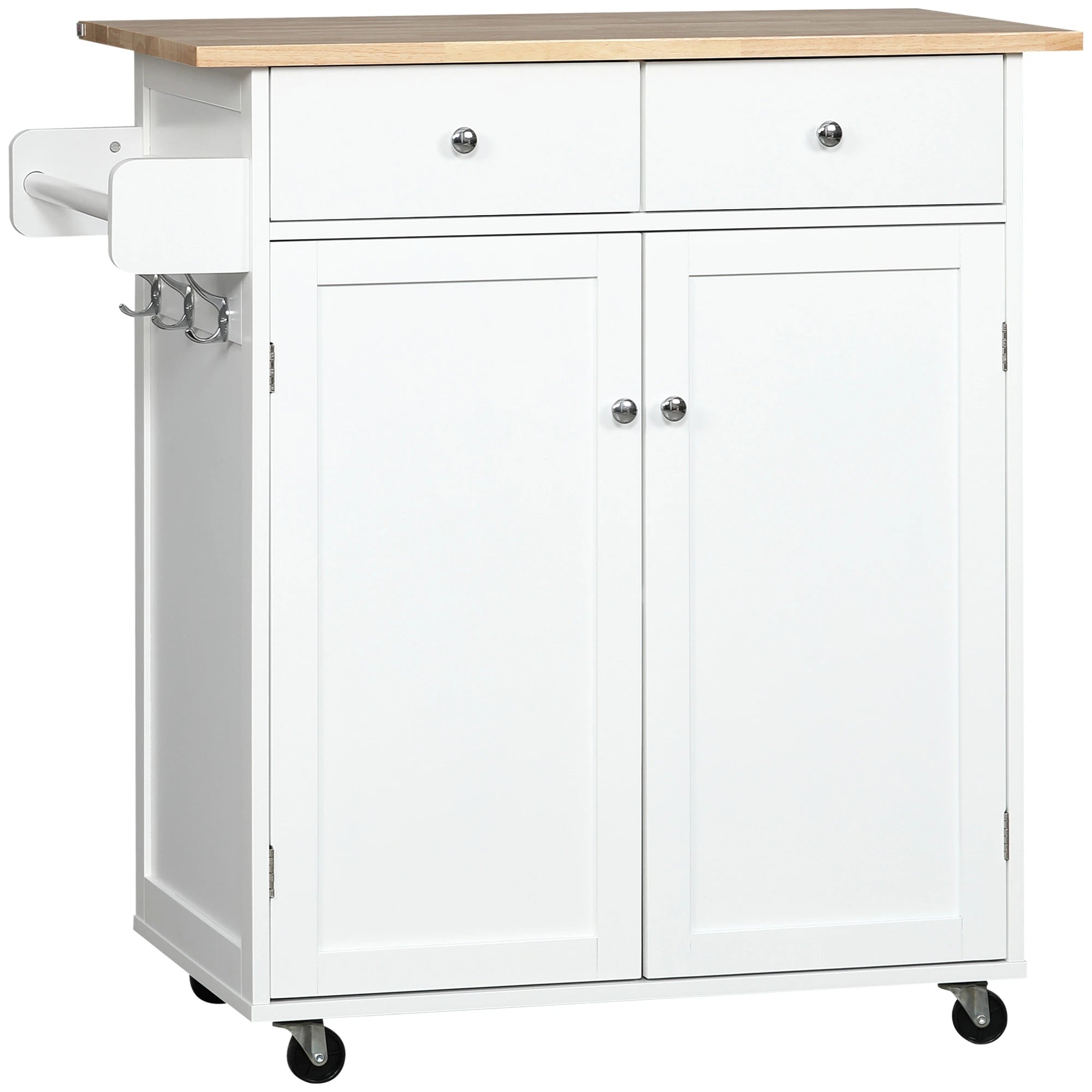 Rolling Kitchen Island with Storage, Adjustable Shelf, White Kitchen Islands & Kitchen Carts White at Gallery Canada