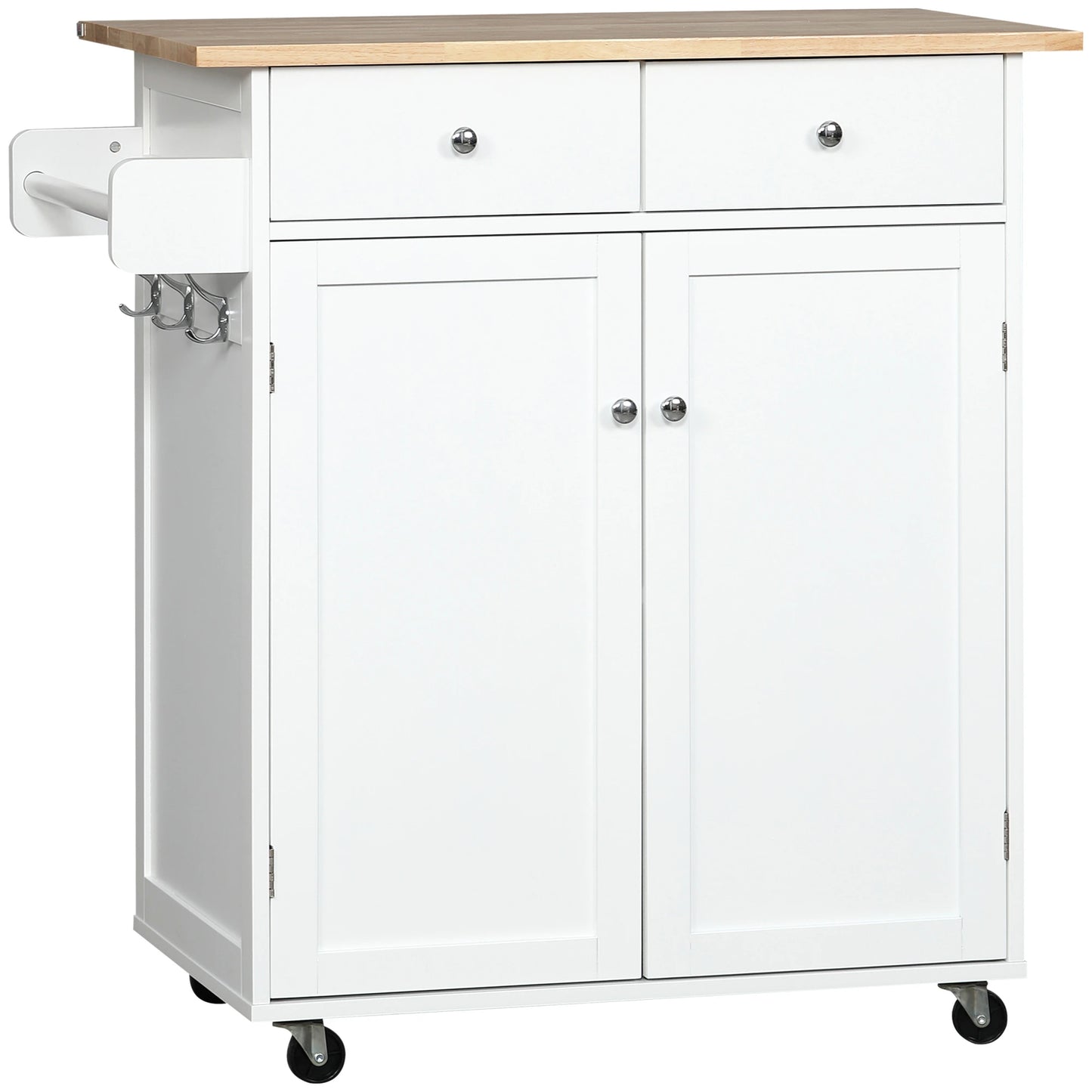 Rolling Kitchen Island with Storage, Adjustable Shelf, White Kitchen Islands & Kitchen Carts White at Gallery Canada