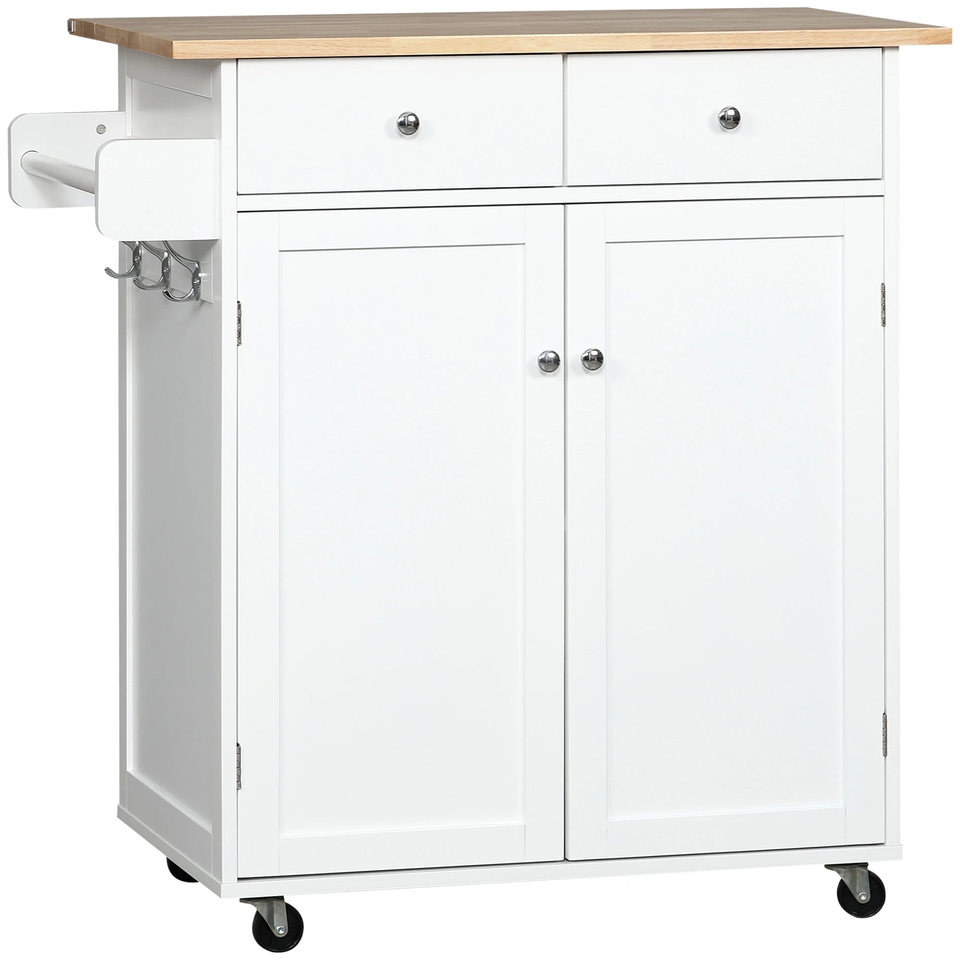 Rolling Kitchen Island with Storage, Adjustable Shelf, White Kitchen Islands & Kitchen Carts White at Gallery Canada